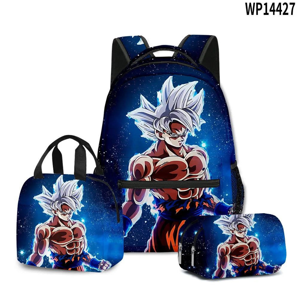 3D Print Dragon Ball Large Capacity Backpack Set Goku Super Saiyan GT Z Lunch Bag Pencil Case for Boys School Travel Picnic 20L