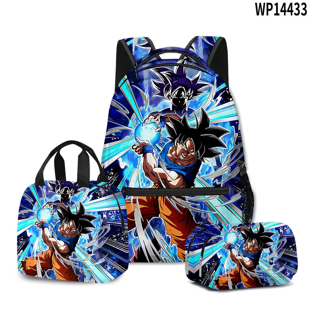 3D Print Dragon Ball Large Capacity Backpack Set Goku Super Saiyan GT Z Lunch Bag Pencil Case for Boys School Travel Picnic 20L
