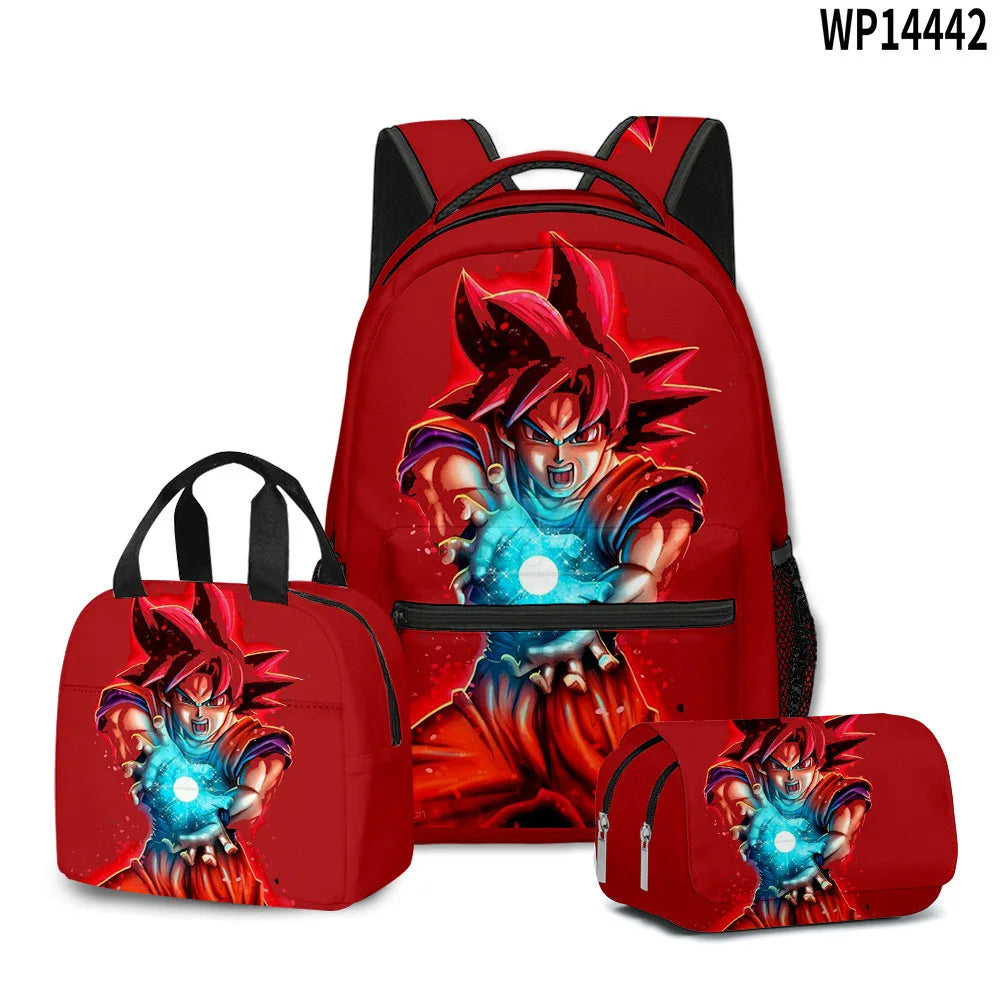 3D Print Dragon Ball Large Capacity Backpack Set Goku Super Saiyan GT Z Lunch Bag Pencil Case for Boys School Travel Picnic 20L