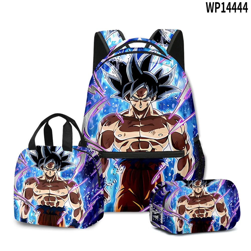 3D Print Dragon Ball Large Capacity Backpack Set Goku Super Saiyan GT Z Lunch Bag Pencil Case for Boys School Travel Picnic 20L