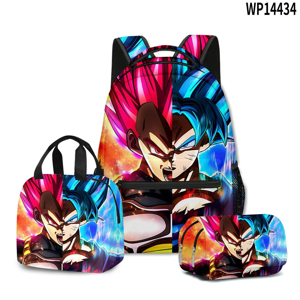 3D Print Dragon Ball Large Capacity Backpack Set Goku Super Saiyan GT Z Lunch Bag Pencil Case for Boys School Travel Picnic 20L