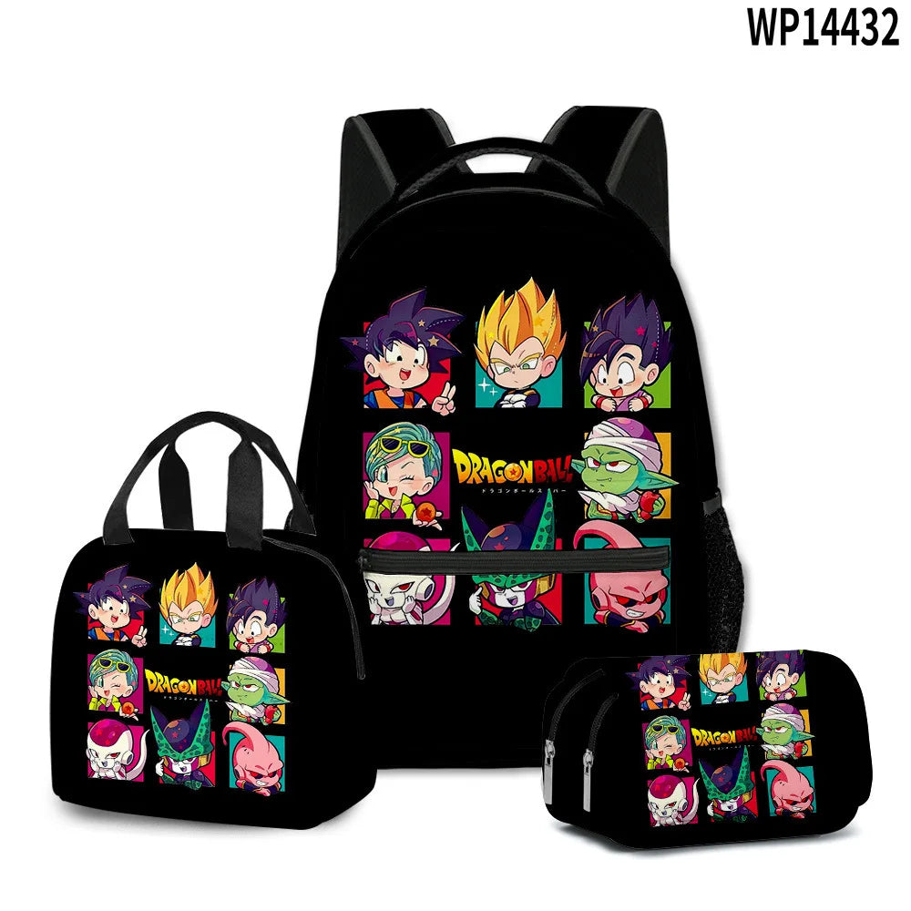 3D Print Dragon Ball Large Capacity Backpack Set Goku Super Saiyan GT Z Lunch Bag Pencil Case for Boys School Travel Picnic 20L