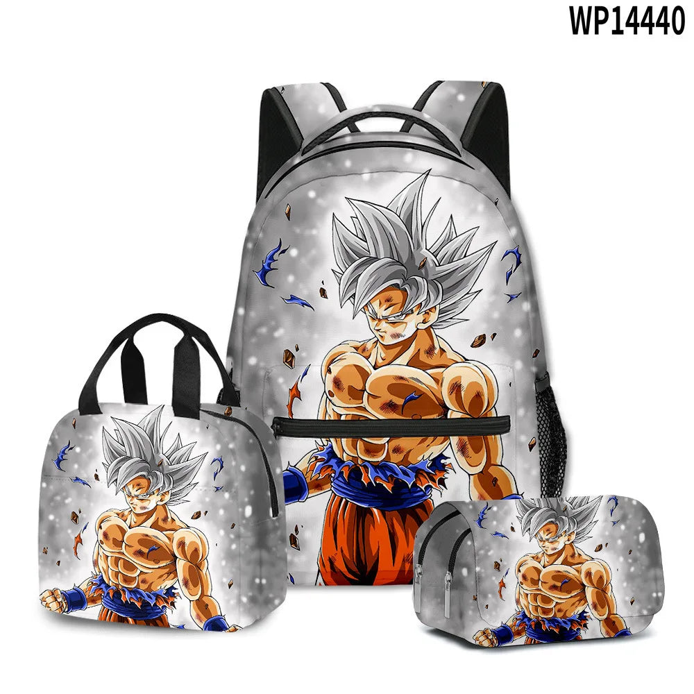 3D Print Dragon Ball Large Capacity Backpack Set Goku Super Saiyan GT Z Lunch Bag Pencil Case for Boys School Travel Picnic 20L